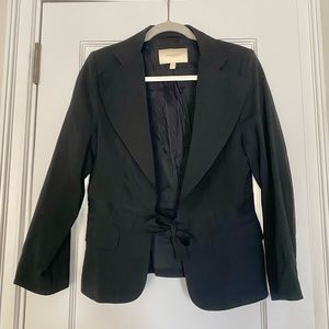 Burberry Front Tie Black Wool Blazer Size US 14